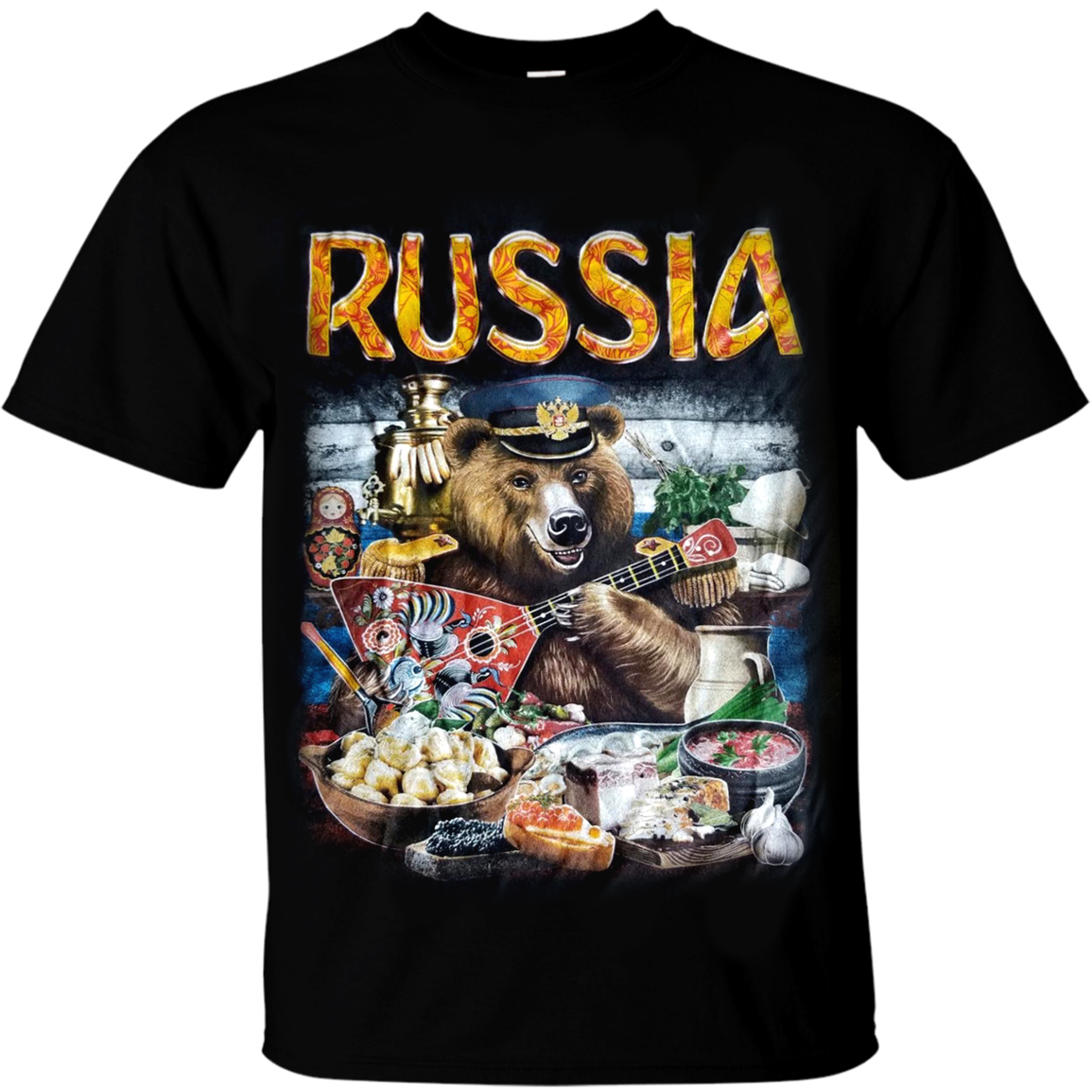 Russian Bear Black Graphic T-shirt | Product sku SET-195659-195660 ...