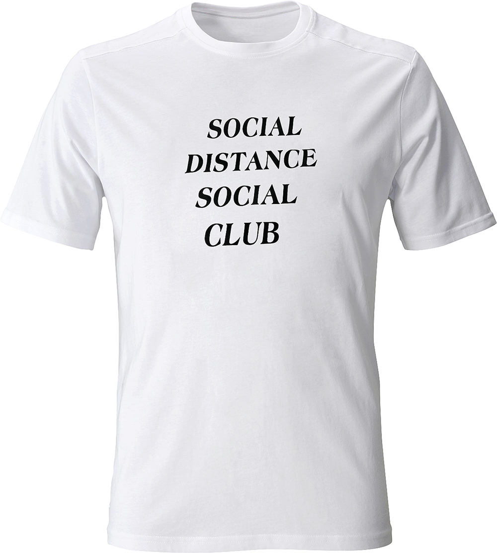 White Social Distance Club T-shirt.