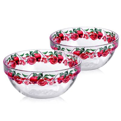 Pomegranate Glass Salad Bowl Set of 2