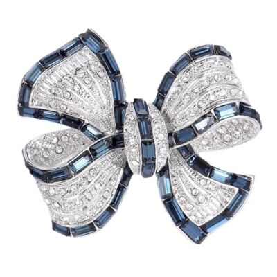 Vintage Dark Blue Bowknot Rhinestone Brooch