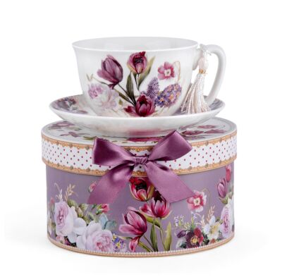 Tulip New Bone China Cup and Saucer Set in Gift Box