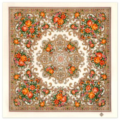 Happy Days Orange Pavlovo Posad Wool Shawl