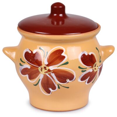 Beige Hand-Painted Clay Stoneware Baking Pot with Lid (0.7-Qt) 