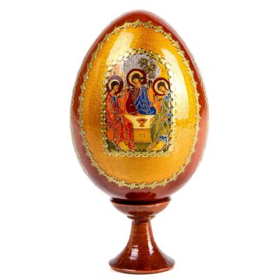 Trinity Handmade Wooden Lacquer Icon Egg on Stand