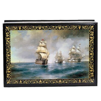 Lacquer Trinket Box Brig &quot;Mercury&quot; Aivazovsky