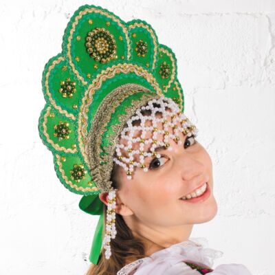 Traditional Green Handmade Kokoshnik Headdress 