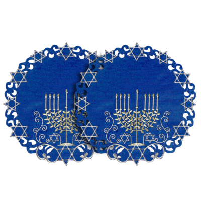 Blue Hanukkah Embroidered Placemats Set of 2