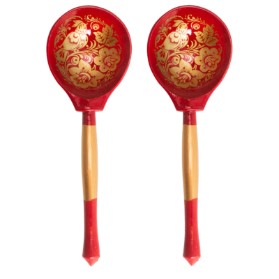 Red Khokhloma Wooden Tablespoon Set of 2 