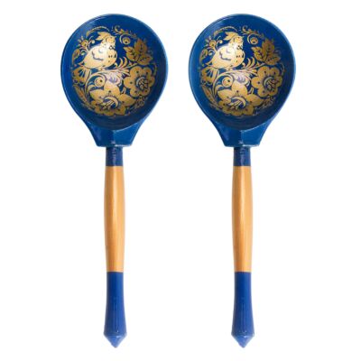 Blue Khokhloma Wooden Tablespoon Set of 2 