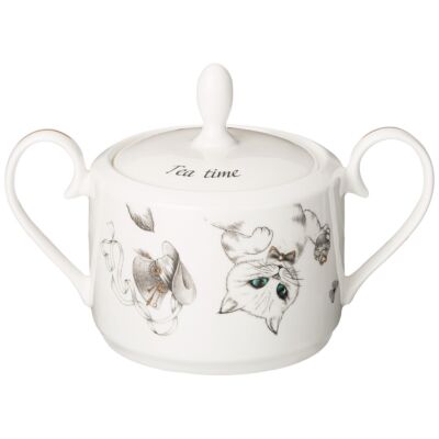 Alice in Wonderland Hatter and Cheshire Cat Porcelain Sugar Bowl