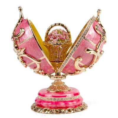 Pink Imperial Egg with Flower Basket Trinket Box