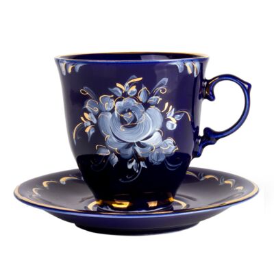Enchantress Gold Plated Gzhel Porcelain Teacup w/ Saucer