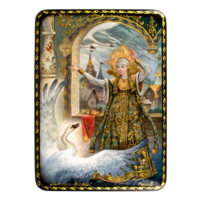 Swan Princess Lacquer Miniature Handmade Jewelry Trinket Box