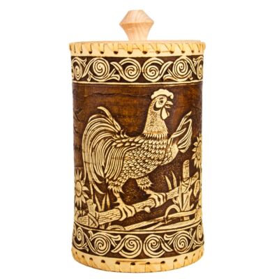 Rooster Birch Bark Storage Container