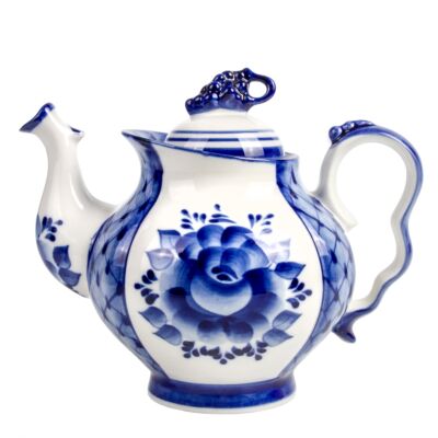 Blue Rhapsody Teapot Gzhel Blue and White Porcelain 