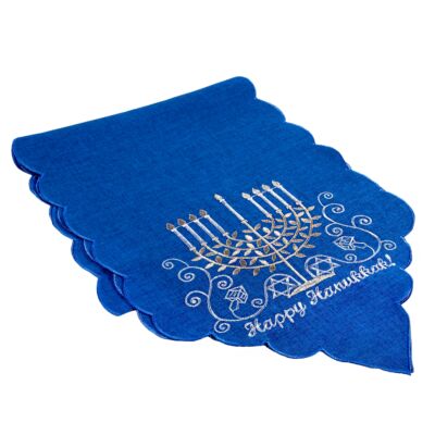Blue Hanukkah Menorah Embroidered Table Runner