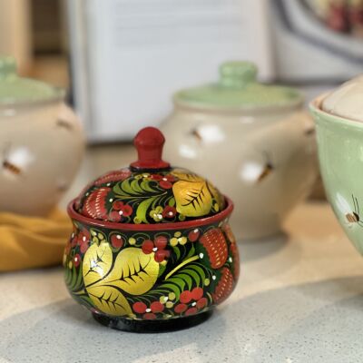 Wooden Spice Bowl With Lid Khokhloma Painting 