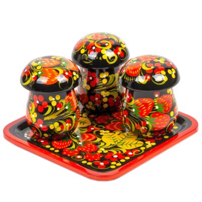 Wooden Mushroom Spices Set Khokhloma Painting 