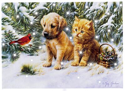 Winter Baby Animals and Bullfinch LED Painting