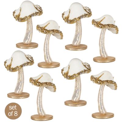 6.3&quot; White and Gold Mushroom Christmas Decoration set of 8