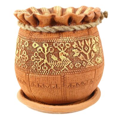 Ornamental Birds Ceramic Planter with Drainage Hole and Saucer