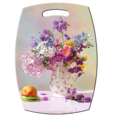 Pink Wild Flowers Wooden Cutting and Serving Board