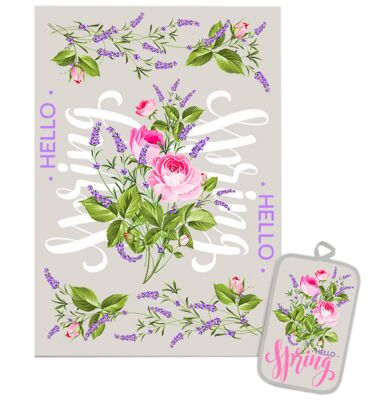Rose and Lavender Kitchen Towel and Potholder Set