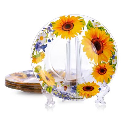 Sunflowers Glass Dessert Plate Set of 6