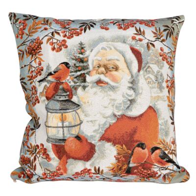Santa Claus and Bullfinches Decorative Tapestry Throw Pillow