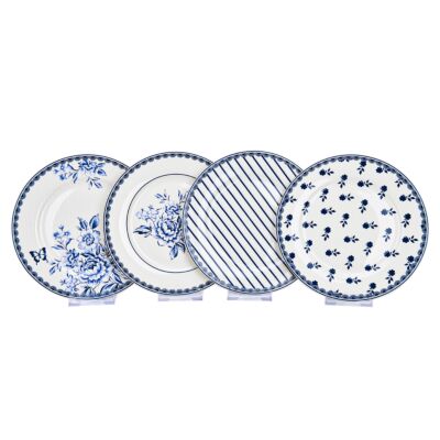 Vintage Indigo Porcelain Dessert Plate Set of 4