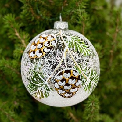 Frosted Pine Cones Hand-Painted 360° Glass Christmas Ornament | Gift-Boxed
