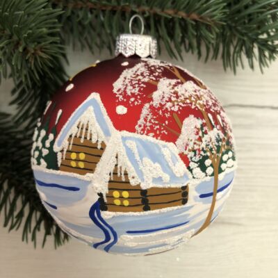 Christmas Village at Dusk— Hand-Painted Glass Christmas Ornament