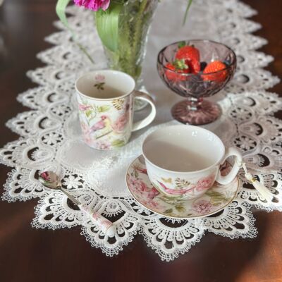 White Lace Embroidered Table Runner