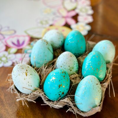 Turquoise and Gold Shimmer Easter Eggs Set of 9 