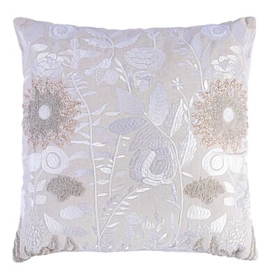 Desert Rose Beige Cotton Embroidered Square Decorative Pillow 