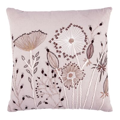 Summer Cotton Embroidered Square Decorative Pillow in Beige