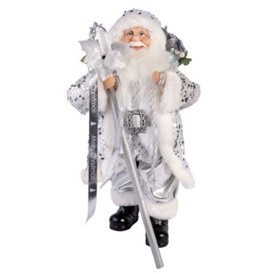 18&#039;&#039; Entrance Santa Silver and White Fabric Sequin