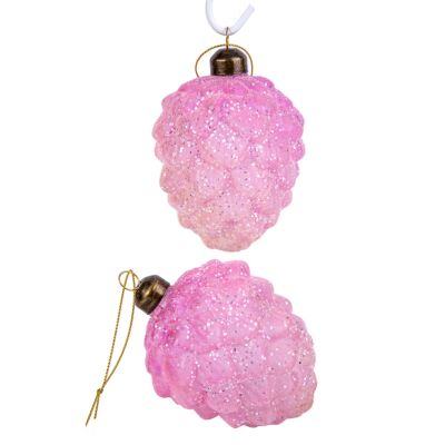 Pink Cone Glass Christmas Tree Ornaments Set of 2