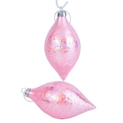 Pink Icicle Glass Christmas Tree Ornaments Set of 2