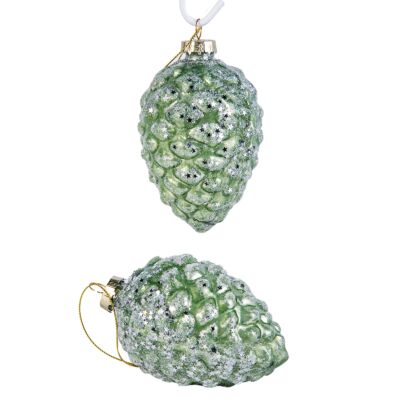 Green Cone Glass Tree Ornaments Set of 2