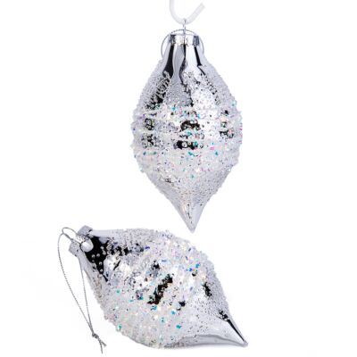 Icicle Glass Christmas Tree Ornaments Set of 2 (color: silver)
