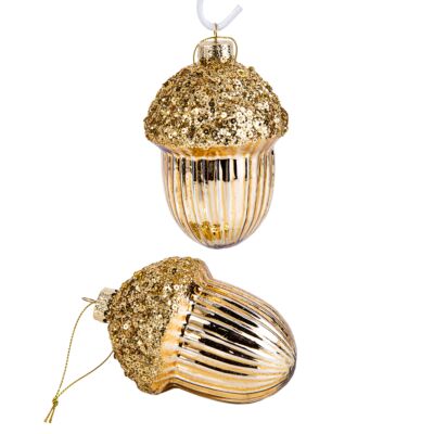 Gold Acorn Glass Christmas Tree Ornaments Set of 2 