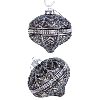 Midnight in December Silver Grey Glass Christmas Ornaments Set of 2