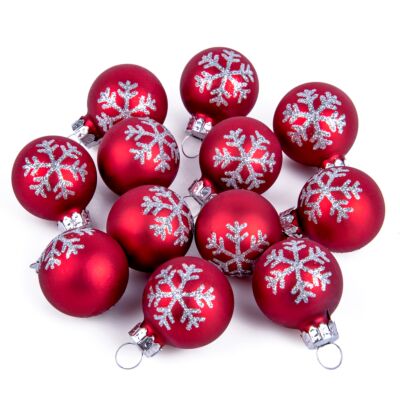 Red Snowflake Glass Christmas Tree Ornaments Set of 12