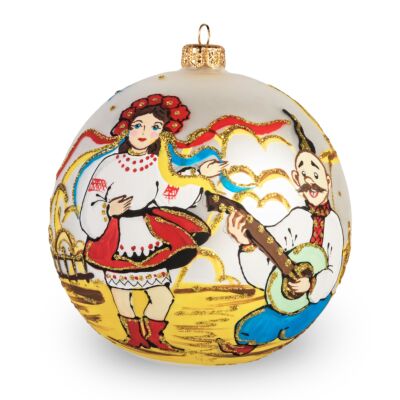 Ukrainian Girl and Kozak Glass Christmas Tree Ornament