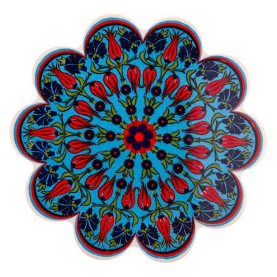 Tulips on Turquoise Large Vintage Ceramic Tile Trivet