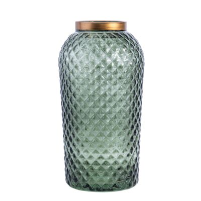 Gloria Olive Glass Flower Vase with Decorative Texture