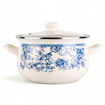 Bird of Paradise Vintage Belly Deep Stock Pot with Glass Lid