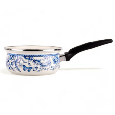 Bird of Paradise Vintage Enamel Saucepan with Liter Scale