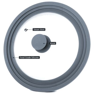 Multi-Sized Glass &amp; Silicone Lid with Knob (color: gray)